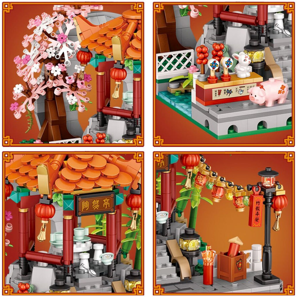 Chinese Street Lake Bridge Pavilion Teahouse Micro Building Set Collection - Kawaiies - Adorable - Cute - Plushies - Plush - Kawaii