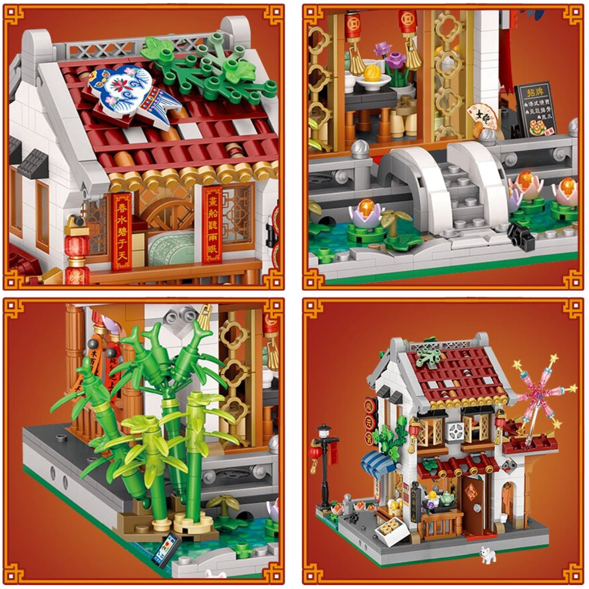 Chinese Street Lake Bridge Pavilion Teahouse Micro Building Set Collec ...