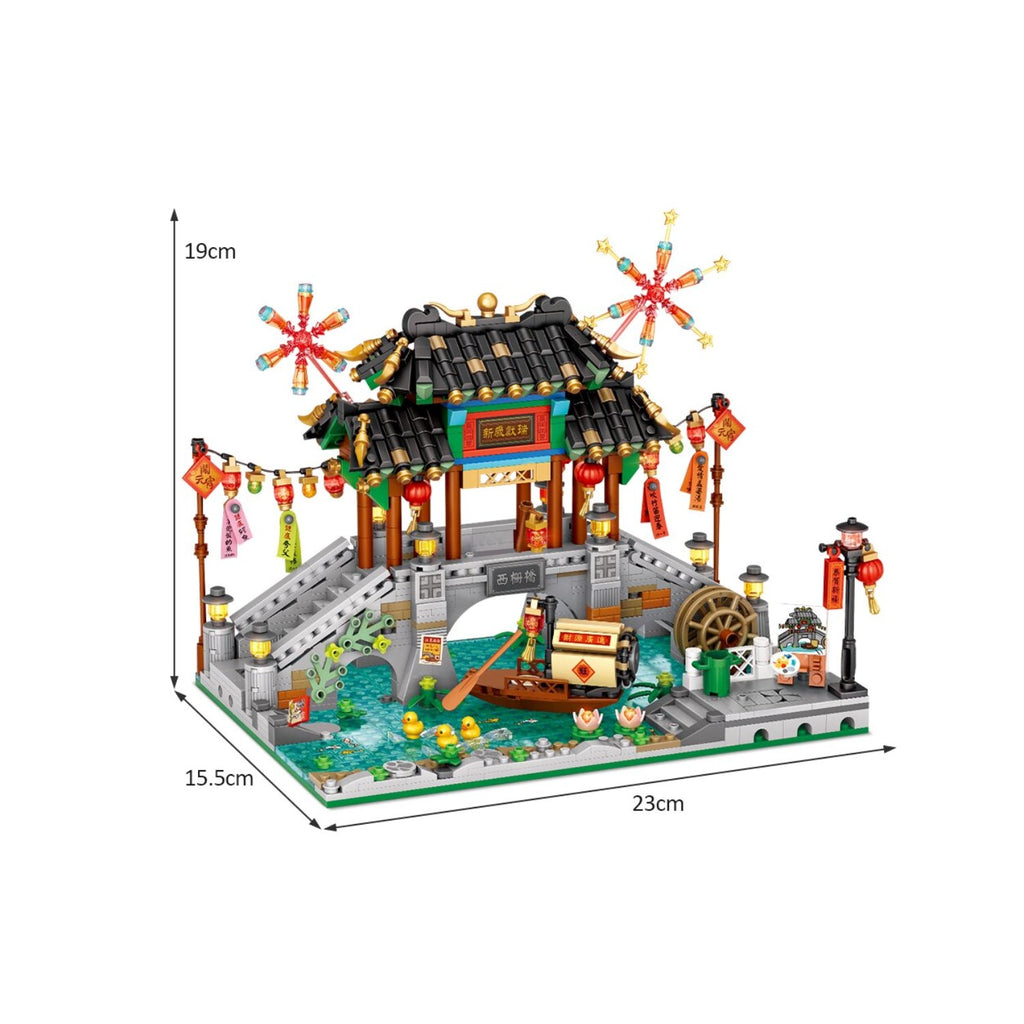 Chinese Street Lake Bridge Pavilion Teahouse Micro Building Set Collection - Kawaiies - Adorable - Cute - Plushies - Plush - Kawaii