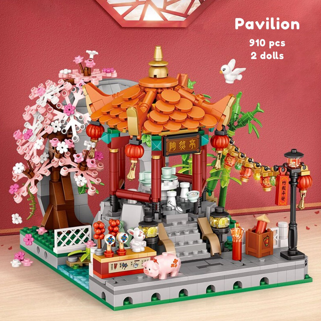 Chinese Street Lake Bridge Pavilion Teahouse Micro Building Set Collection - Kawaiies - Adorable - Cute - Plushies - Plush - Kawaii