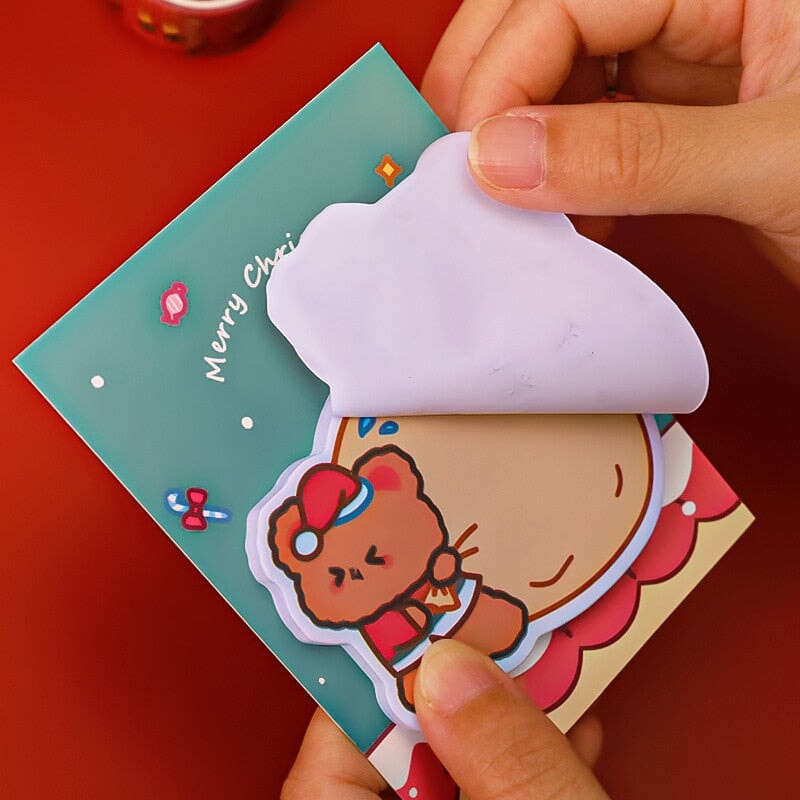 Christmas 30-sheet White & Brown Bear Memo Pads - Kawaiies - Adorable - Cute - Plushies - Plush - Kawaii