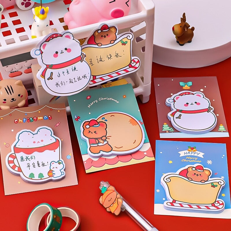 Christmas 30-sheet White & Brown Bear Memo Pads - Kawaiies - Adorable - Cute - Plushies - Plush - Kawaii