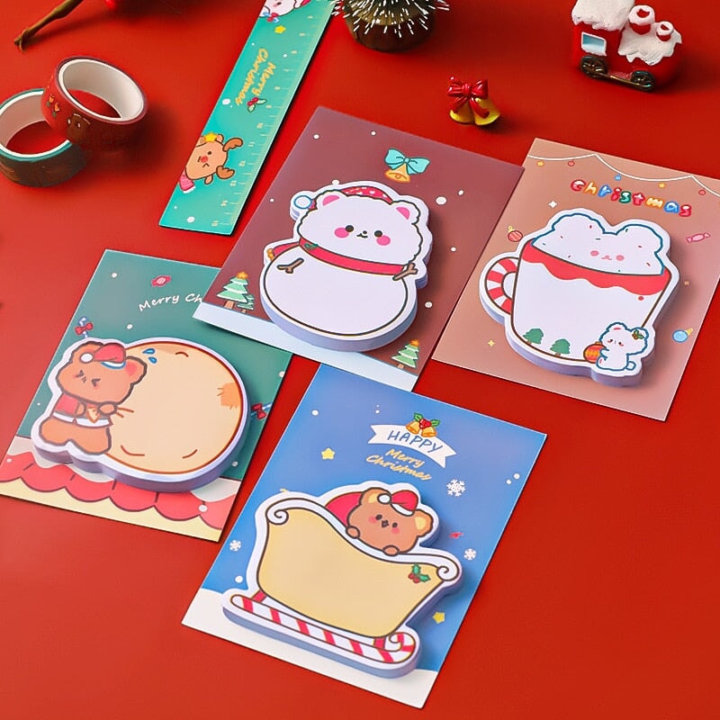 Christmas 30-sheet White & Brown Bear Memo Pads - Kawaiies - Adorable - Cute - Plushies - Plush - Kawaii