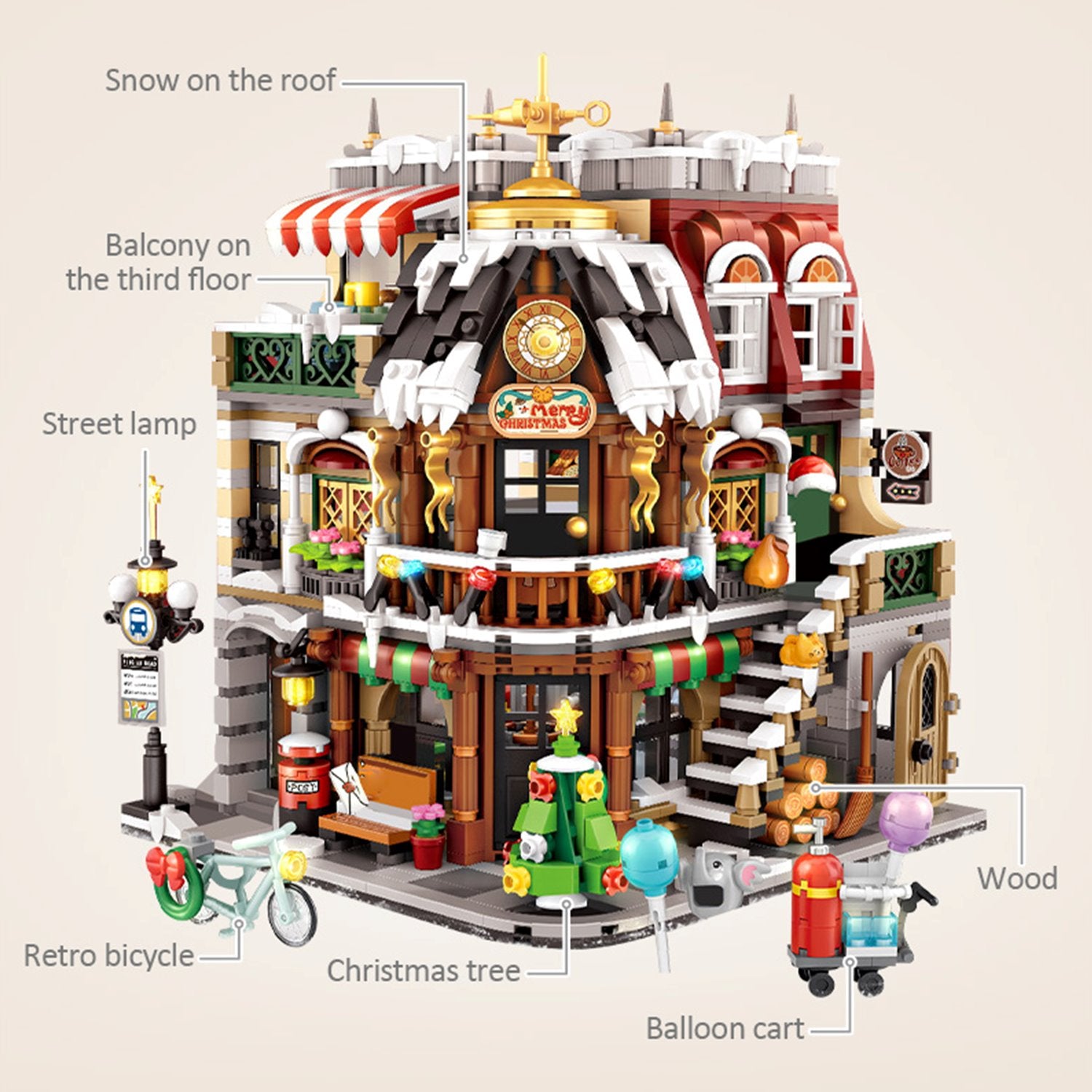 Christmas Cafe Shop Nano Building Block - Kawaiies - Adorable - Cute - Plushies - Plush - Kawaii