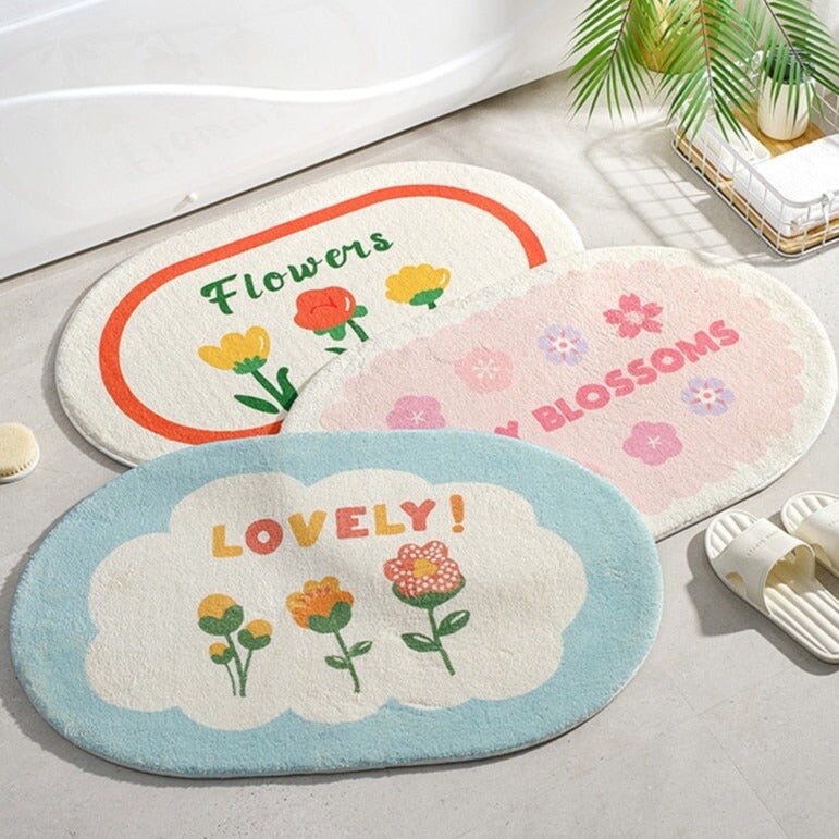 Circle Kawaii Floral Oval Bathroom Mat - Kawaiies - Adorable - Cute - Plushies - Plush - Kawaii