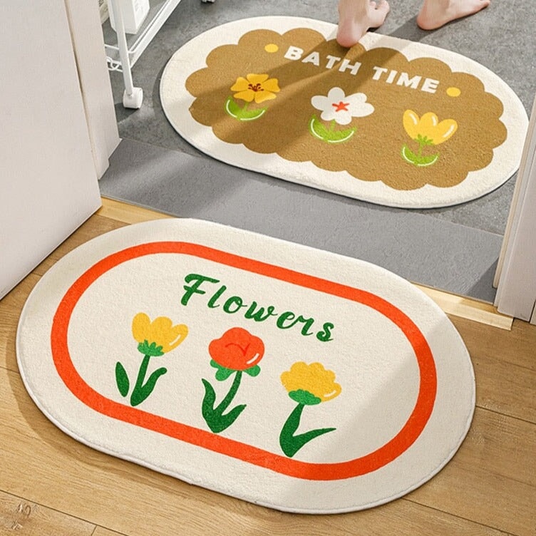 Circle Kawaii Floral Oval Bathroom Mat - Kawaiies - Adorable - Cute - Plushies - Plush - Kawaii