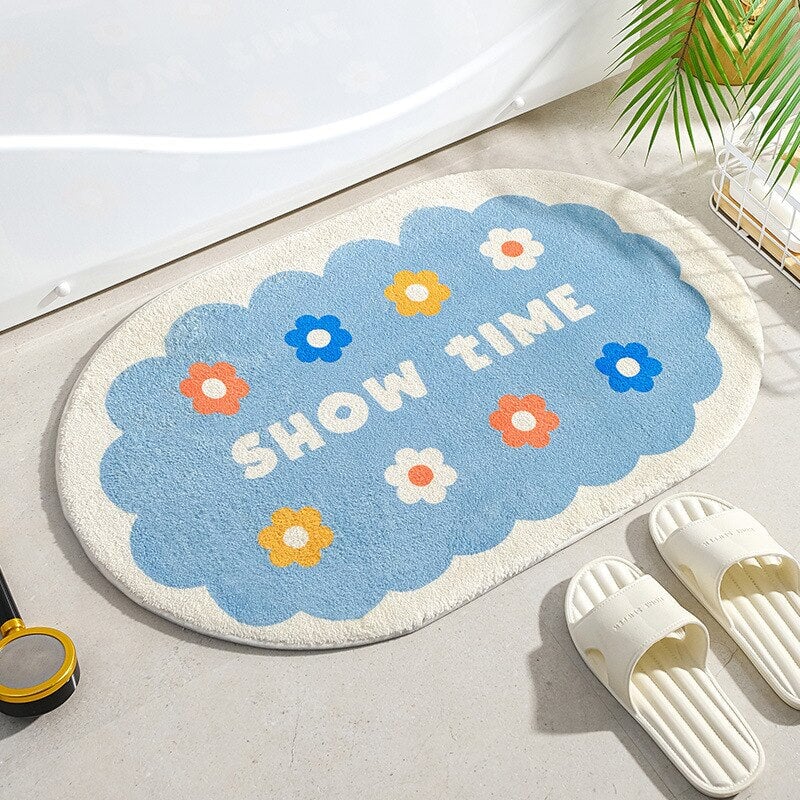 Circle Kawaii Floral Oval Bathroom Mat - Kawaiies - Adorable - Cute - Plushies - Plush - Kawaii