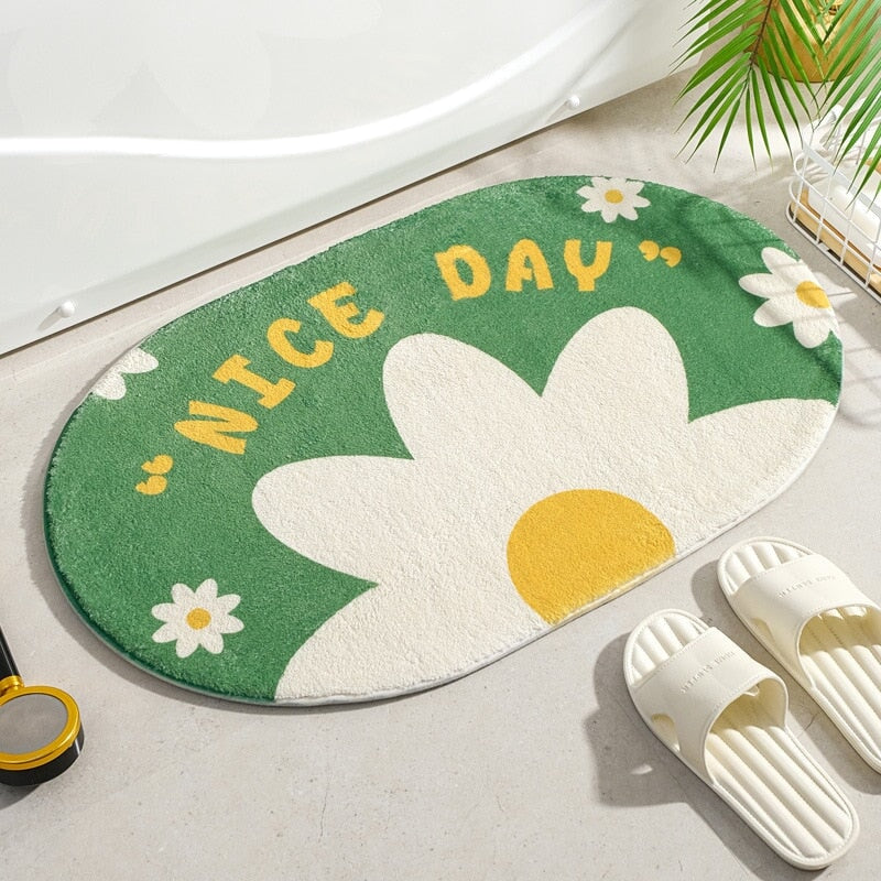 Circle Kawaii Floral Oval Bathroom Mat - Kawaiies - Adorable - Cute - Plushies - Plush - Kawaii