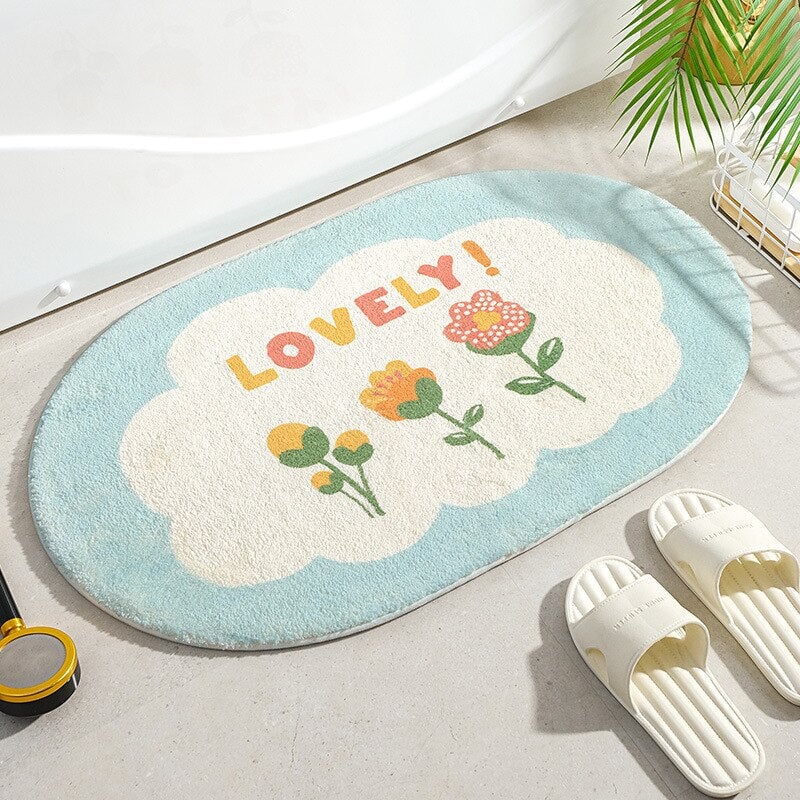 Circle Kawaii Floral Oval Bathroom Mat - Kawaiies - Adorable - Cute - Plushies - Plush - Kawaii