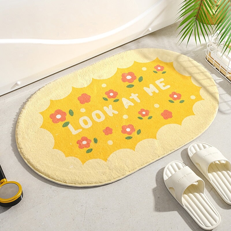 Circle Kawaii Floral Oval Bathroom Mat - Kawaiies - Adorable - Cute - Plushies - Plush - Kawaii