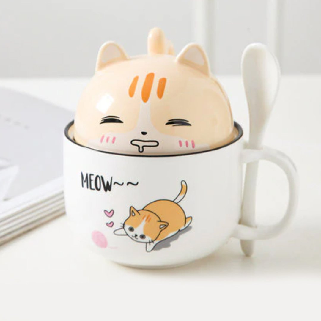 Kawaii Donut Bunny Ceramic Mug With Lid + Spoon