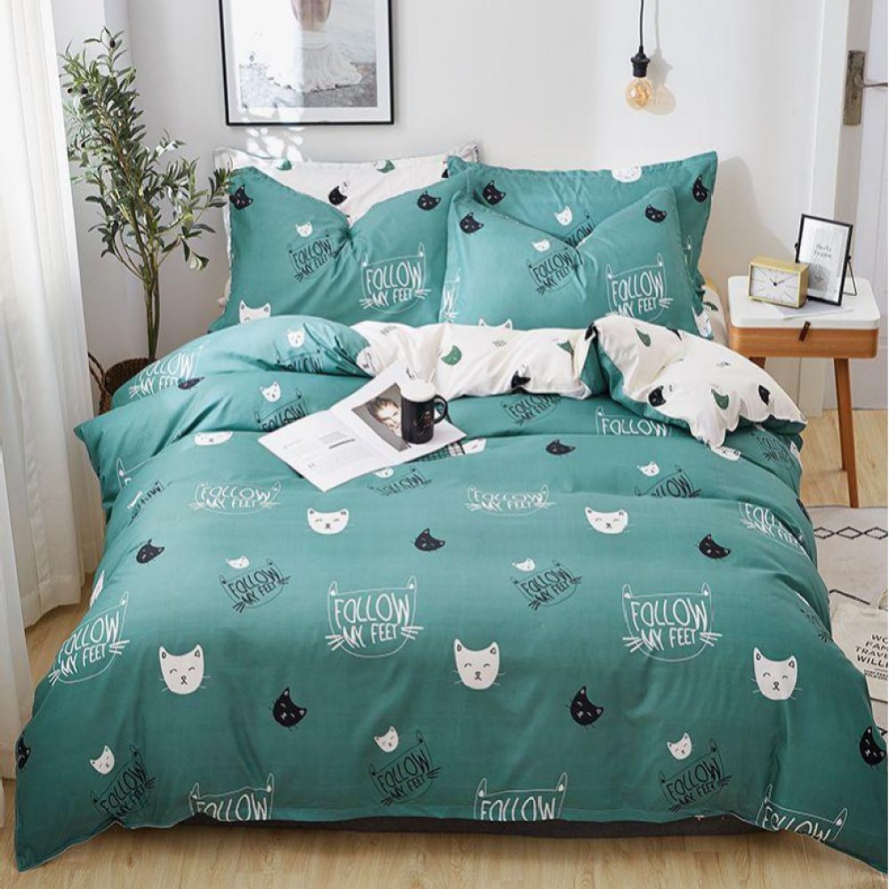 ClearloveWL Duvet Cover Set, Home Textile Cyan Cute Cat Kitty