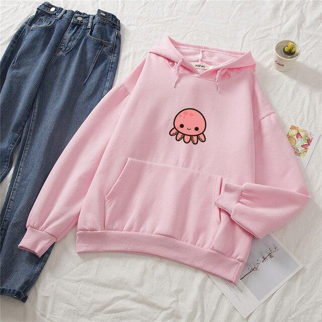 Cute Coral Octopus Part Cotton Hoodie