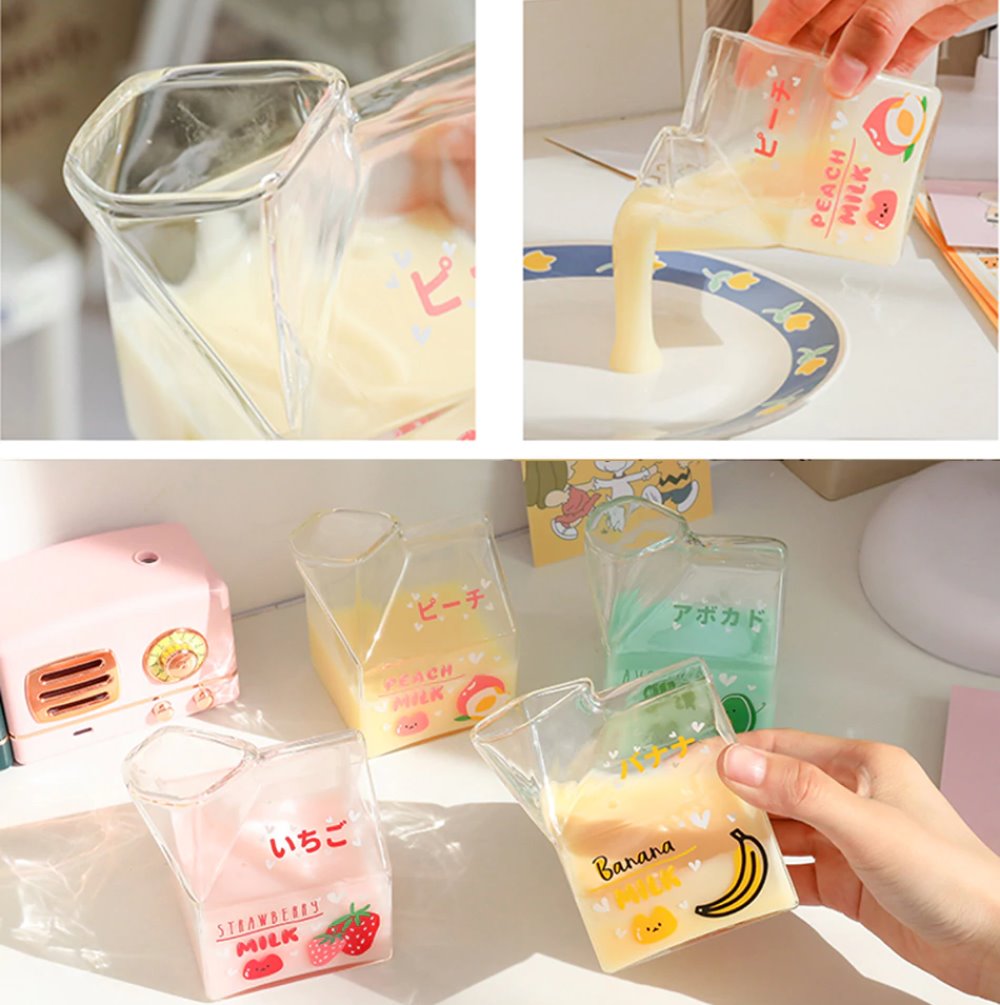 Clear Milk Carton Water Bottle Strawberry Kawaii