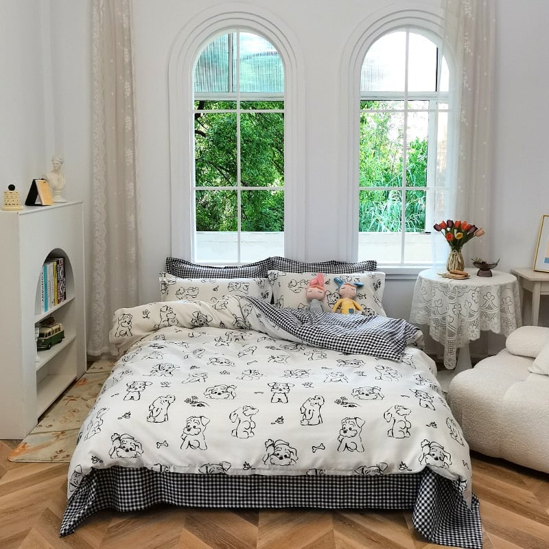 Cute Illustrated Dog Duck Bedding Set - Kawaiies - Adorable - Cute - Plushies - Plush - Kawaii