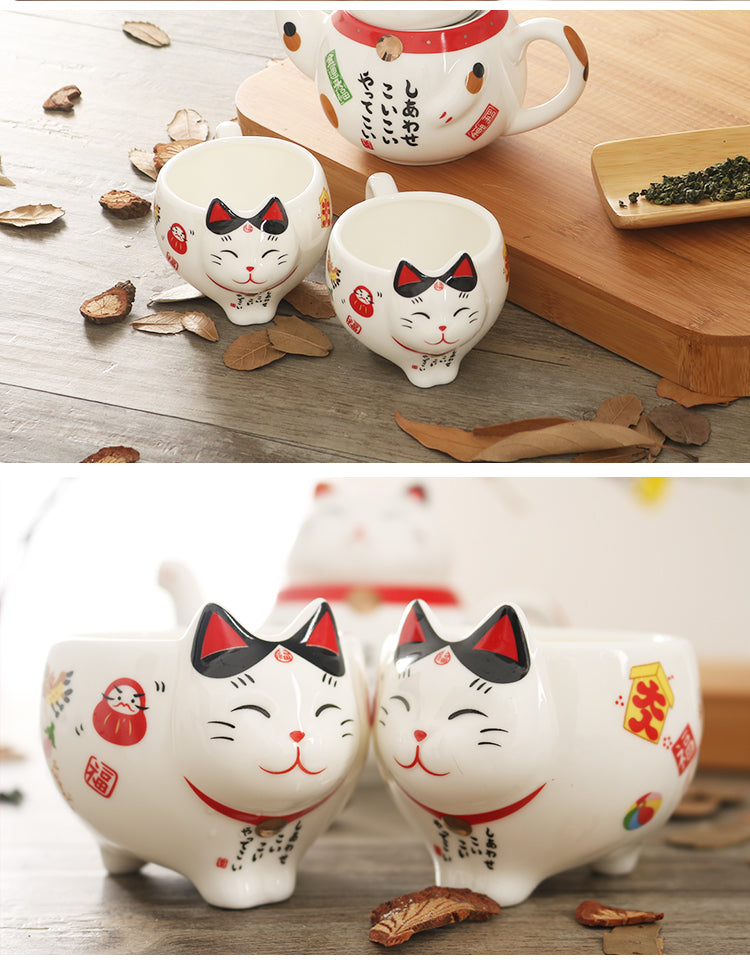 Japanese Lucky Cat Tea Pot Set