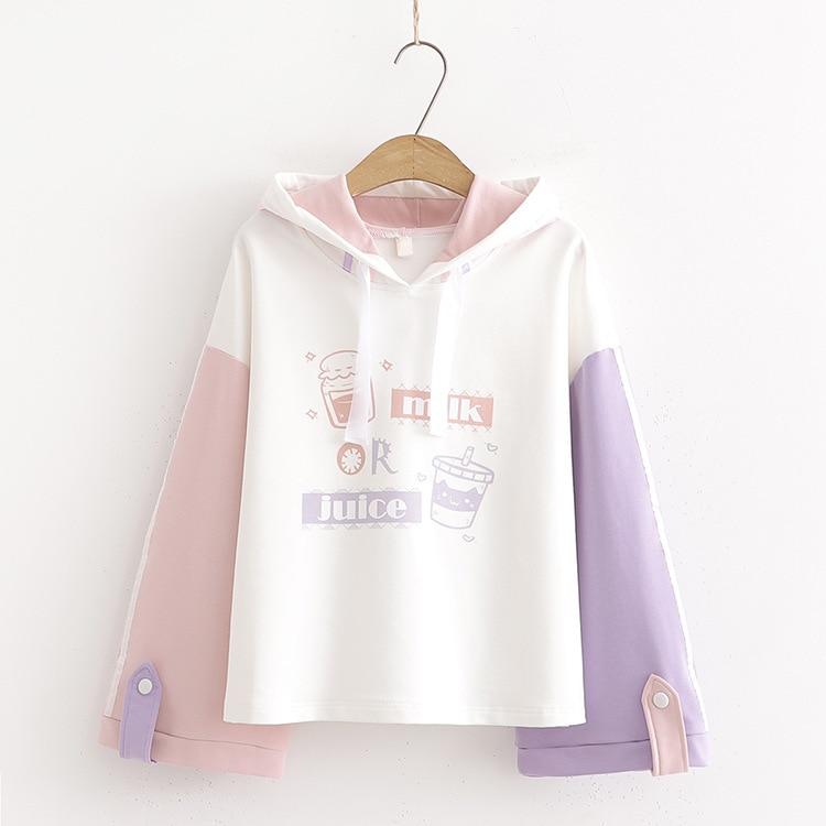 Cute 'Milk or Juice' Multicolored Hoodie - Kawaiies - Adorable - Cute - Plushies - Plush - Kawaii