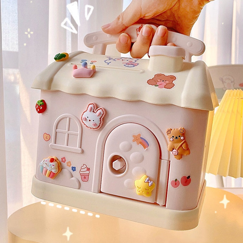 Cute Pink Blue Savings Piggy Bank Money Box House with Stickers - Kawaiies - Adorable - Cute - Plushies - Plush - Kawaii