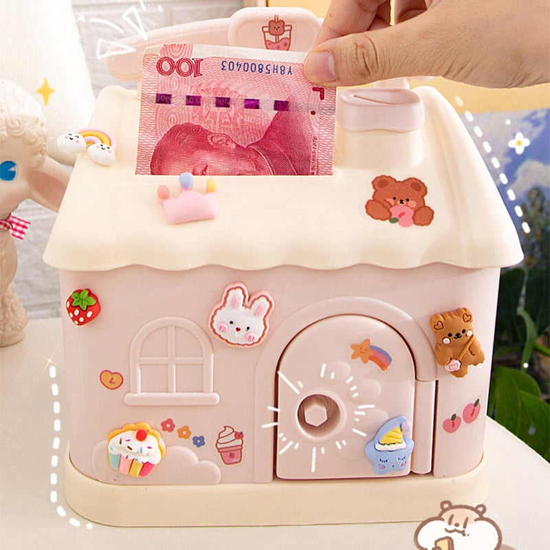 Cute Pink Blue Savings Piggy Bank Money Box House with Stickers - Kawaiies - Adorable - Cute - Plushies - Plush - Kawaii