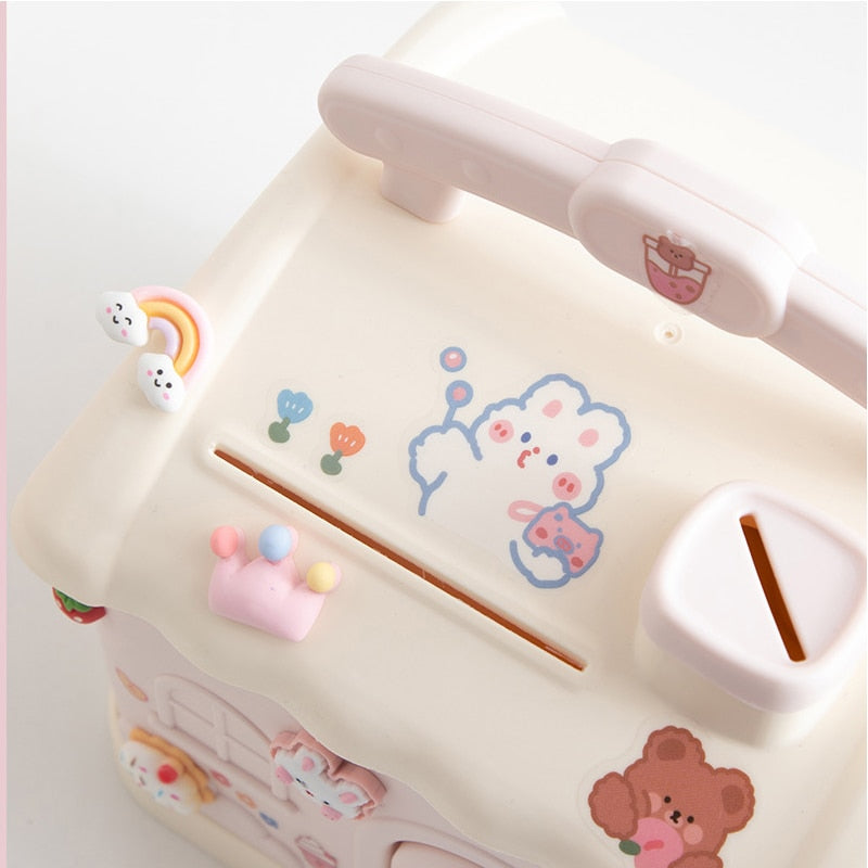 Cute Pink Blue Savings Piggy Bank Money Box House with Stickers - Kawaiies - Adorable - Cute - Plushies - Plush - Kawaii