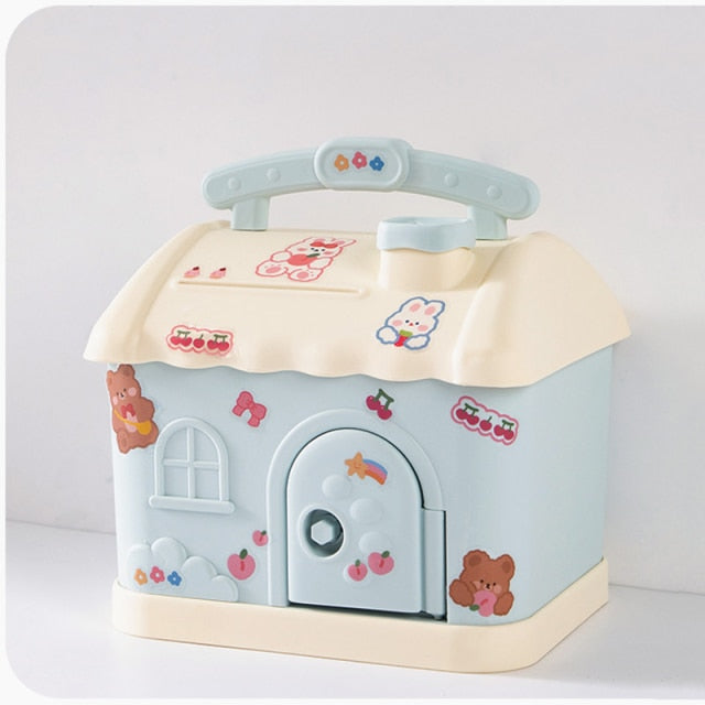 Cute Pink Blue Savings Piggy Bank Money Box House with Stickers - Kawaiies - Adorable - Cute - Plushies - Plush - Kawaii