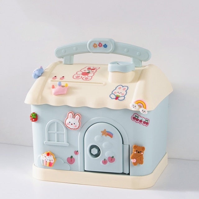 Cute Pink Blue Savings Piggy Bank Money Box House with Stickers - Kawaiies - Adorable - Cute - Plushies - Plush - Kawaii