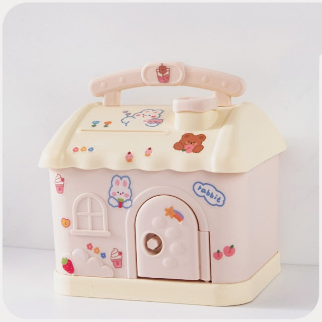 Cute Pink Blue Savings Piggy Bank Money Box House with Stickers - Kawaiies - Adorable - Cute - Plushies - Plush - Kawaii