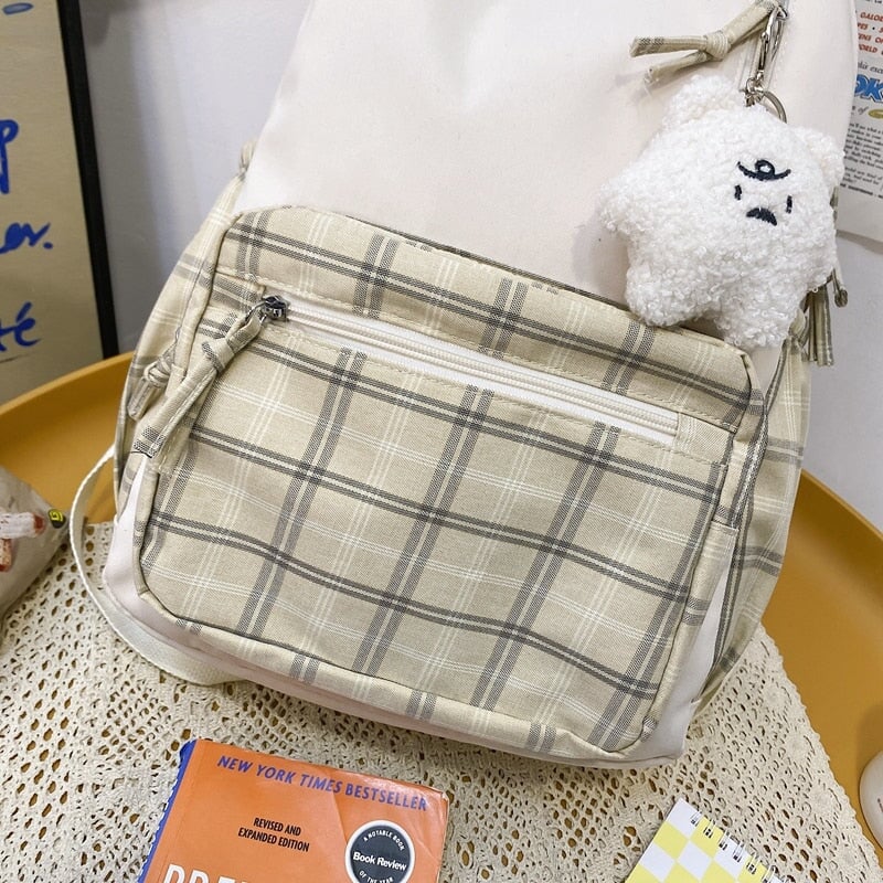 Cute Plaid Two-Tone Pastel Backpack - Kawaiies - Adorable - Cute - Plushies - Plush - Kawaii