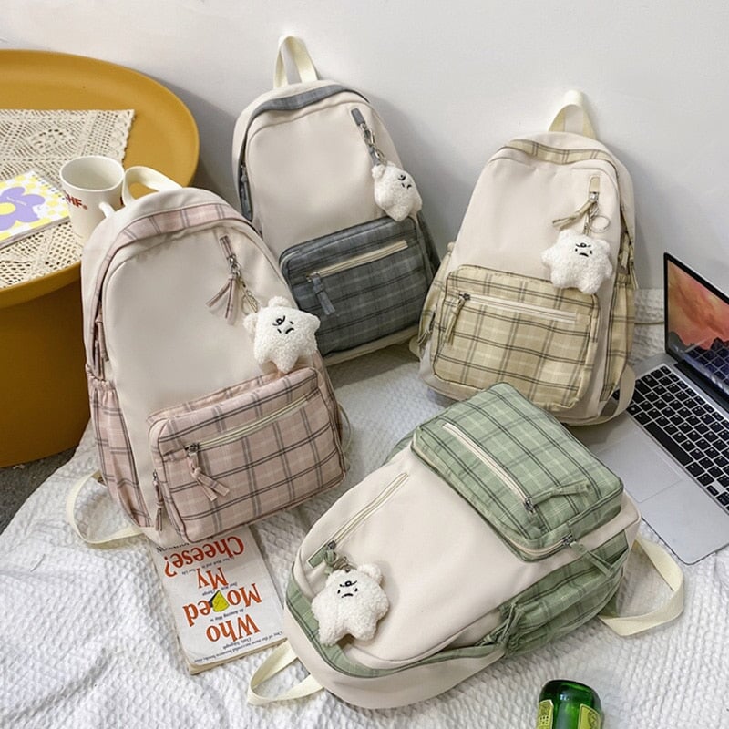 Cute Plaid Two-Tone Pastel Backpack - Kawaiies - Adorable - Cute - Plushies - Plush - Kawaii