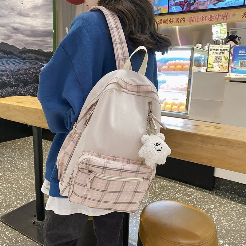 Cute Plaid Two-Tone Pastel Backpack - Kawaiies - Adorable - Cute - Plushies - Plush - Kawaii