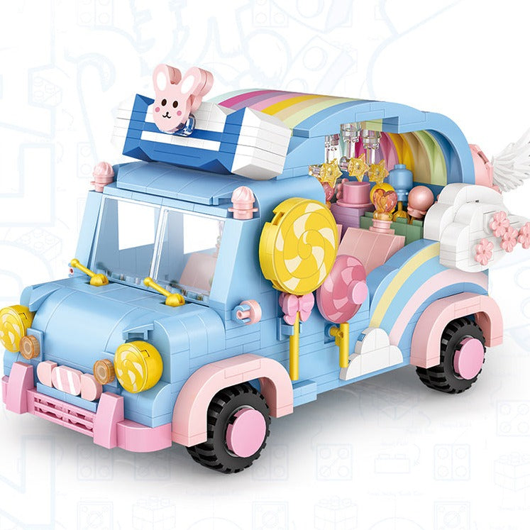 Cute Rainbow Bunny Car Nano Building Set - Kawaiies - Adorable - Cute - Plushies - Plush - Kawaii