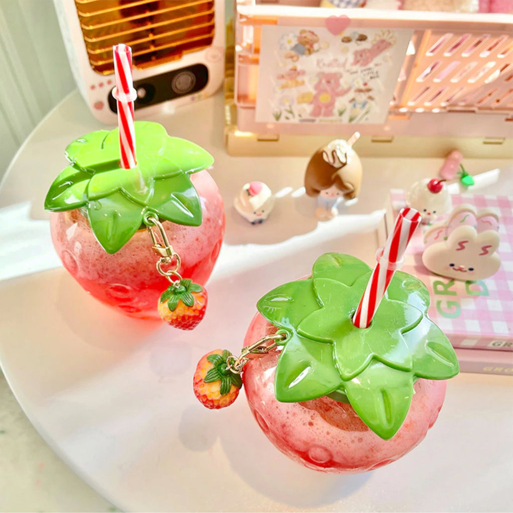 Cute Strawberry Cup with Straw - Kawaiies - Adorable - Cute - Plushies - Plush - Kawaii