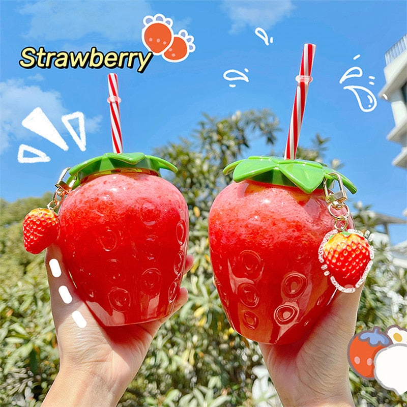 Cute And Durable Strawberry Glass Cup With Straw - Perfect For Hot