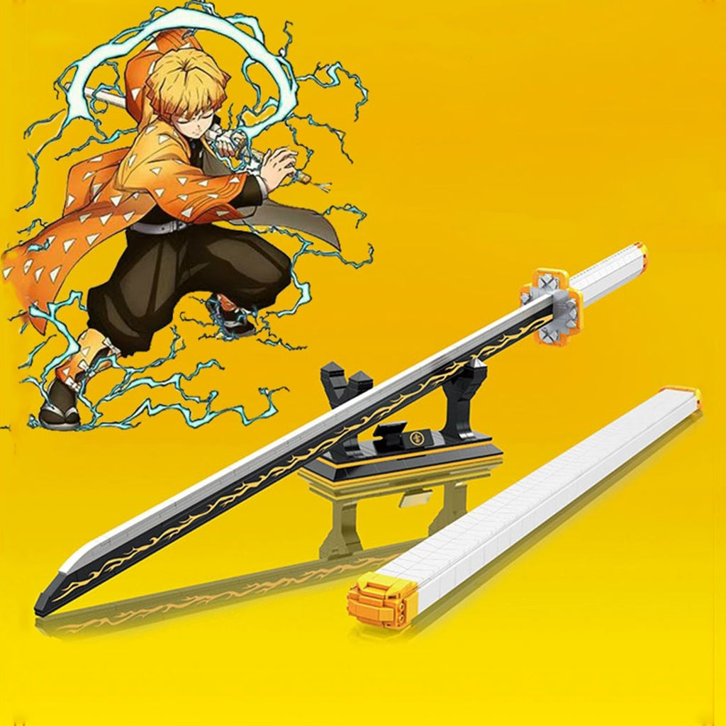 kawaiies-softtoys-plushies-kawaii-plush-Demon Slayer Zenitsu Lightning Katana Sword Building Blocks with Stand Build it 