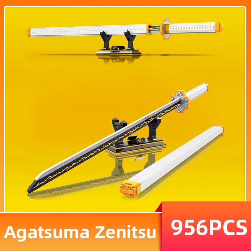 kawaiies-softtoys-plushies-kawaii-plush-Demon Slayer Zenitsu Lightning Katana Sword Building Blocks with Stand Build it 