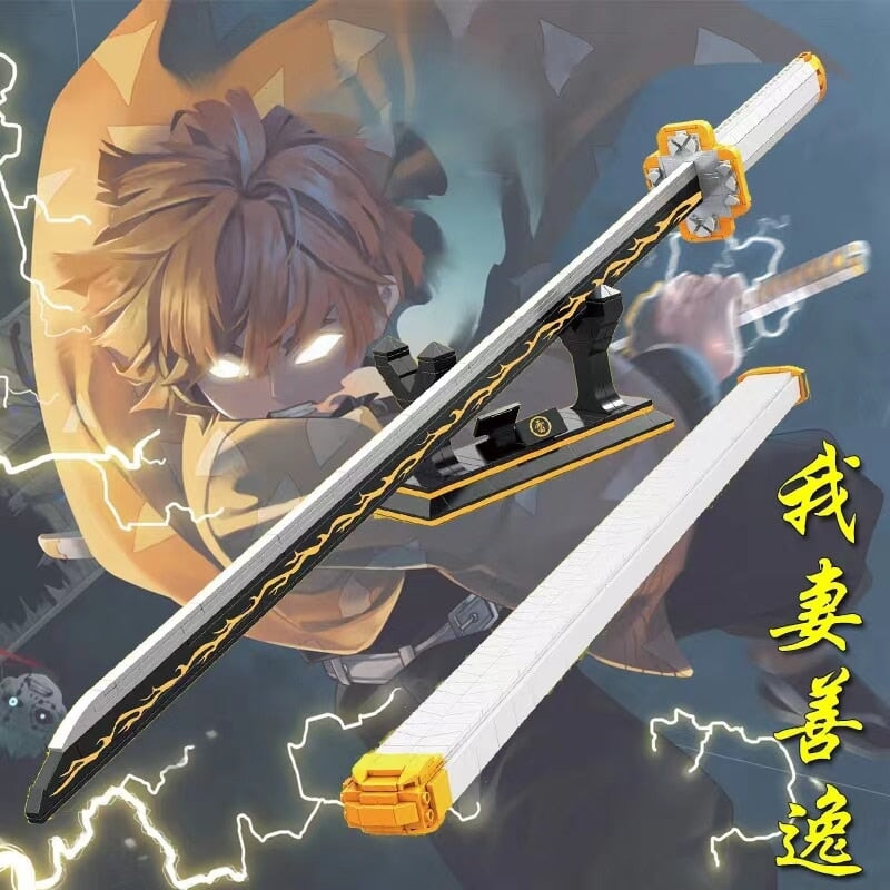 kawaiies-softtoys-plushies-kawaii-plush-Demon Slayer Zenitsu Lightning Katana Sword Building Blocks with Stand Build it 