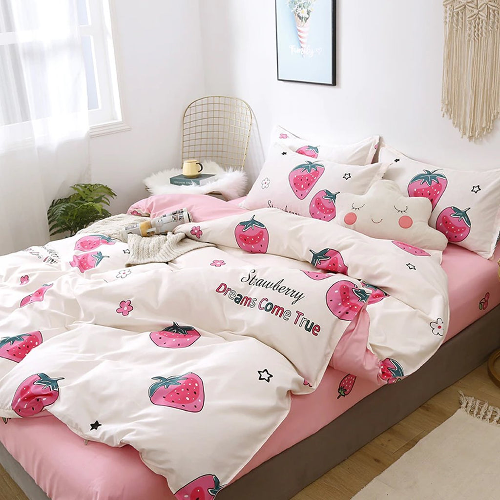 Dreams Come True White Strawberry Bedding Set - Kawaiies - Adorable - Cute - Plushies - Plush - Kawaii