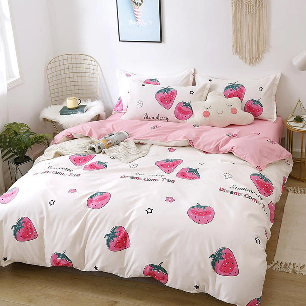 Dreams Come True White Strawberry Bedding Set - Kawaiies - Adorable - Cute - Plushies - Plush - Kawaii