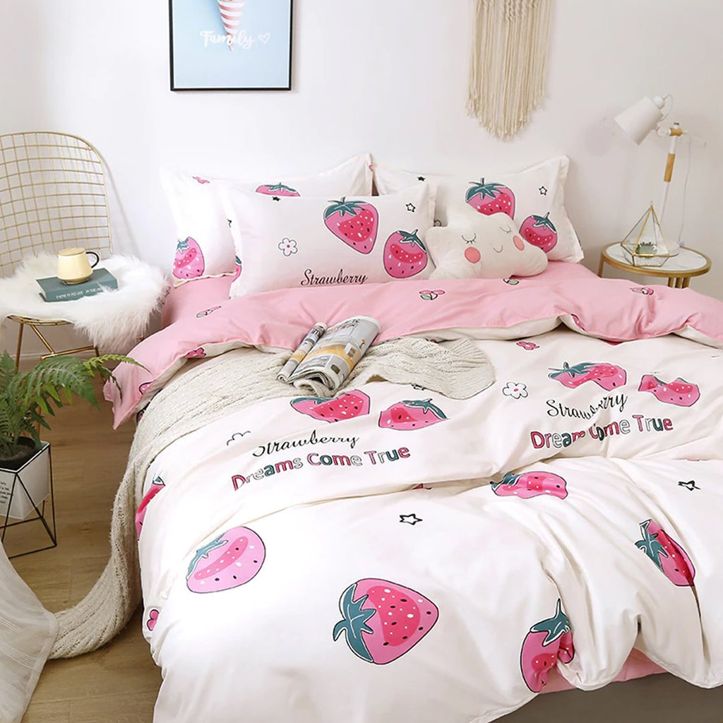Dreams Come True White Strawberry Bedding Set - Kawaiies - Adorable - Cute - Plushies - Plush - Kawaii