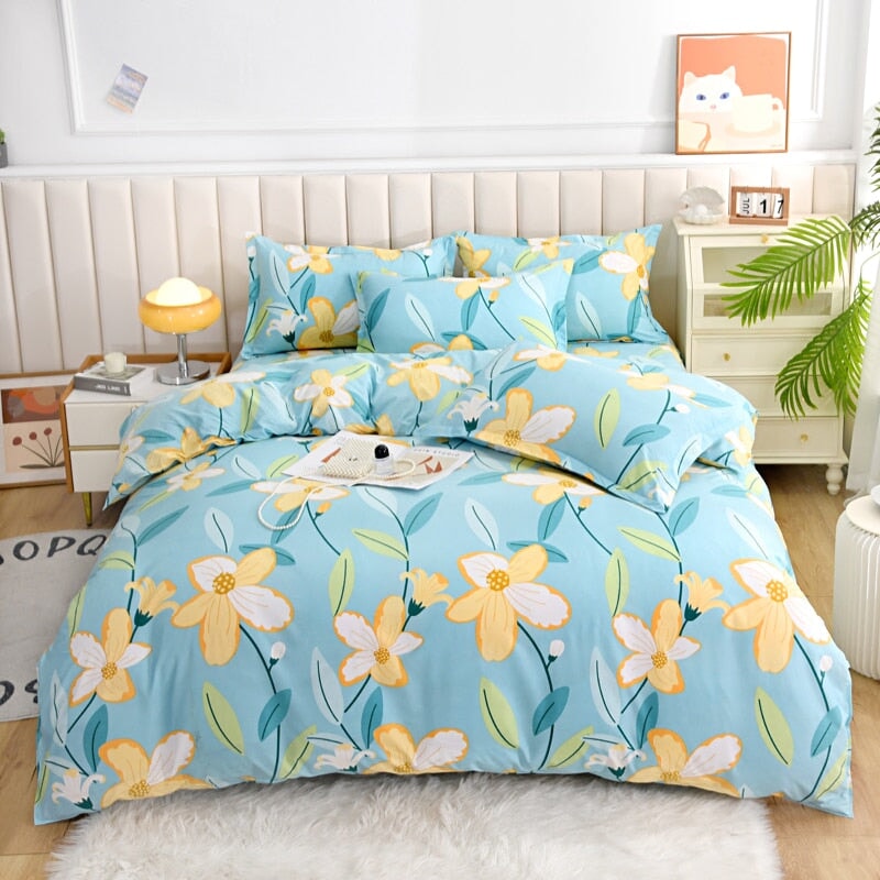 Elegant Blue Pink Floral Bedding Set Collection - Kawaiies - Adorable - Cute - Plushies - Plush - Kawaii