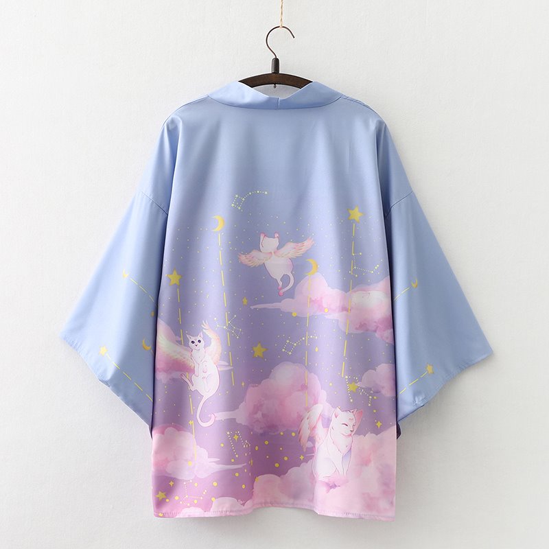 Elegant Sky Clouds Flying Cats Japanese Kimono - Kawaiies - Adorable - Cute - Plushies - Plush - Kawaii