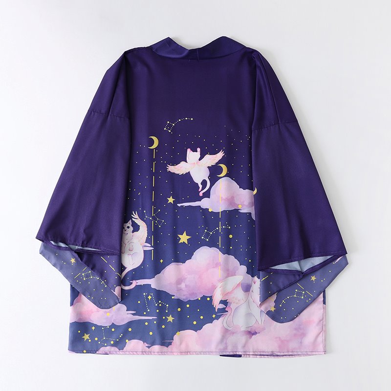 Elegant Sky Clouds Flying Cats Japanese Kimono - Kawaiies - Adorable - Cute - Plushies - Plush - Kawaii