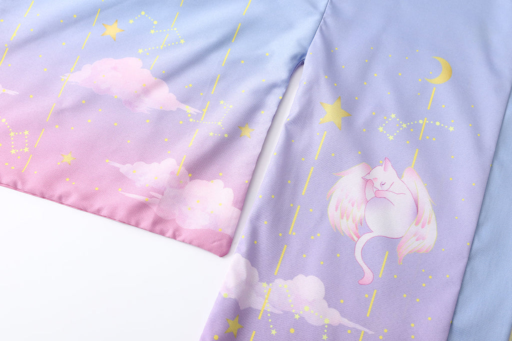 Elegant Sky Clouds Flying Cats Japanese Kimono - Kawaiies - Adorable - Cute - Plushies - Plush - Kawaii