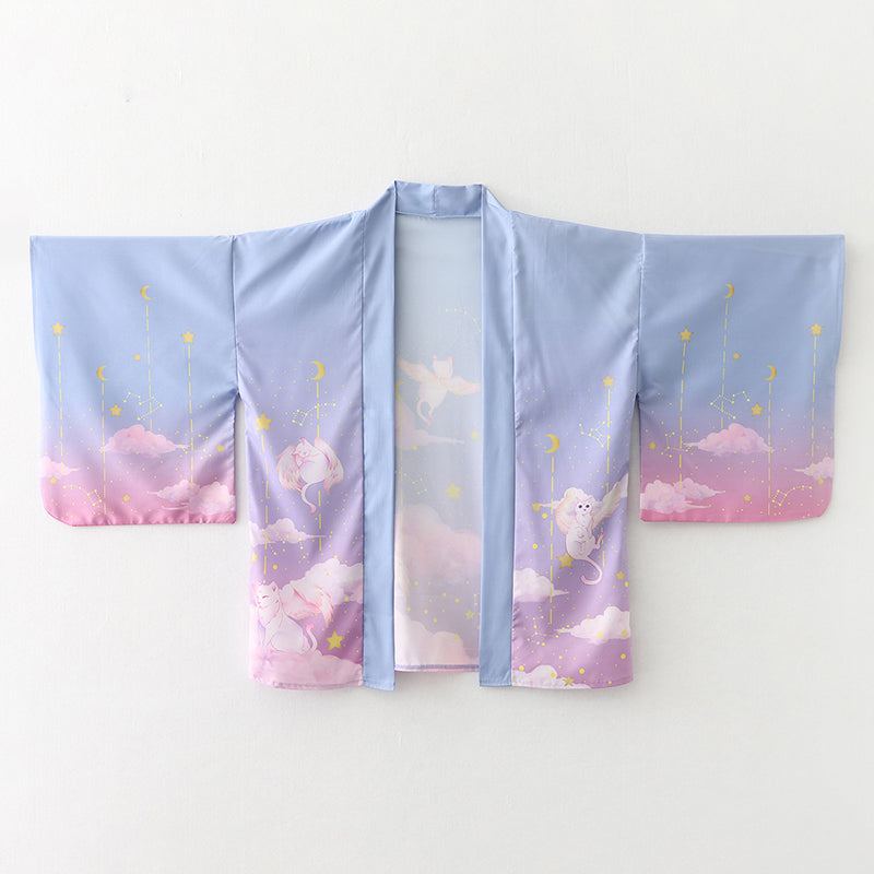 Elegant Sky Clouds Flying Cats Japanese Kimono - Kawaiies - Adorable - Cute - Plushies - Plush - Kawaii