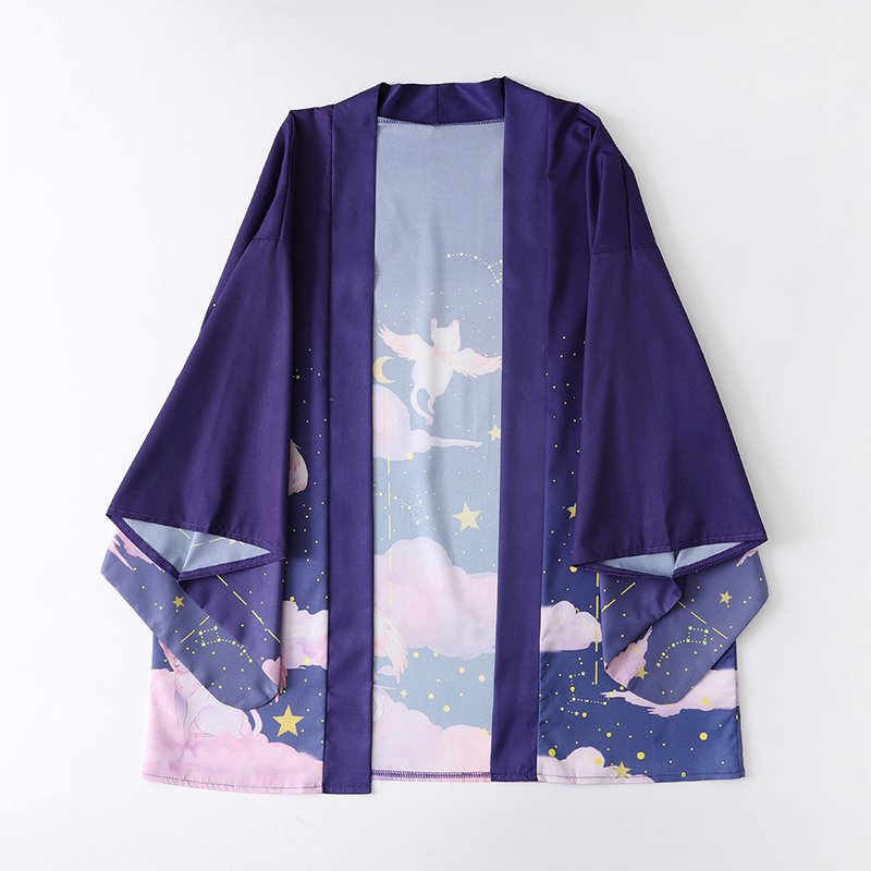 Elegant Sky Clouds Flying Cats Japanese Kimono - Kawaiies - Adorable - Cute - Plushies - Plush - Kawaii