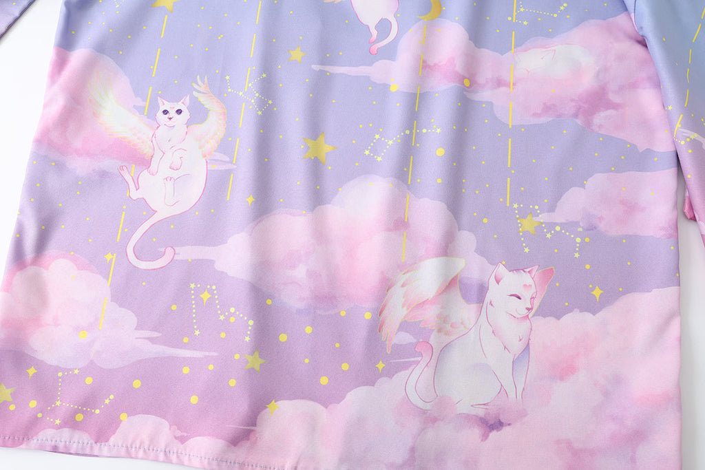 Elegant Sky Clouds Flying Cats Japanese Kimono - Kawaiies - Adorable - Cute - Plushies - Plush - Kawaii