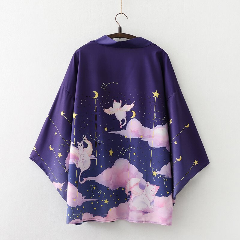 Elegant Sky Clouds Flying Cats Japanese Kimono - Kawaiies - Adorable - Cute - Plushies - Plush - Kawaii