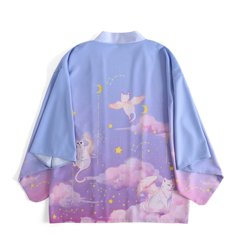 Elegant Sky Clouds Flying Cats Japanese Kimono - Kawaiies - Adorable - Cute - Plushies - Plush - Kawaii