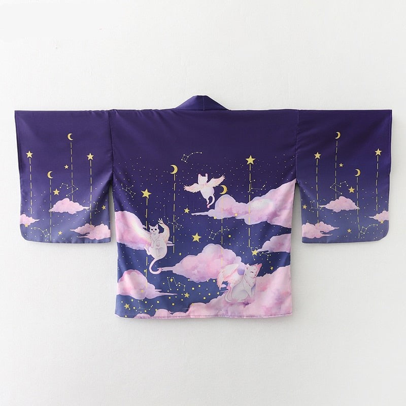 Elegant Sky Clouds Flying Cats Japanese Kimono - Kawaiies - Adorable - Cute - Plushies - Plush - Kawaii