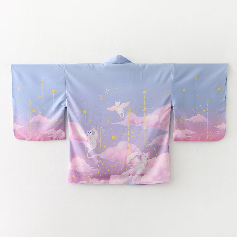 Elegant Sky Clouds Flying Cats Japanese Kimono - Kawaiies - Adorable - Cute - Plushies - Plush - Kawaii